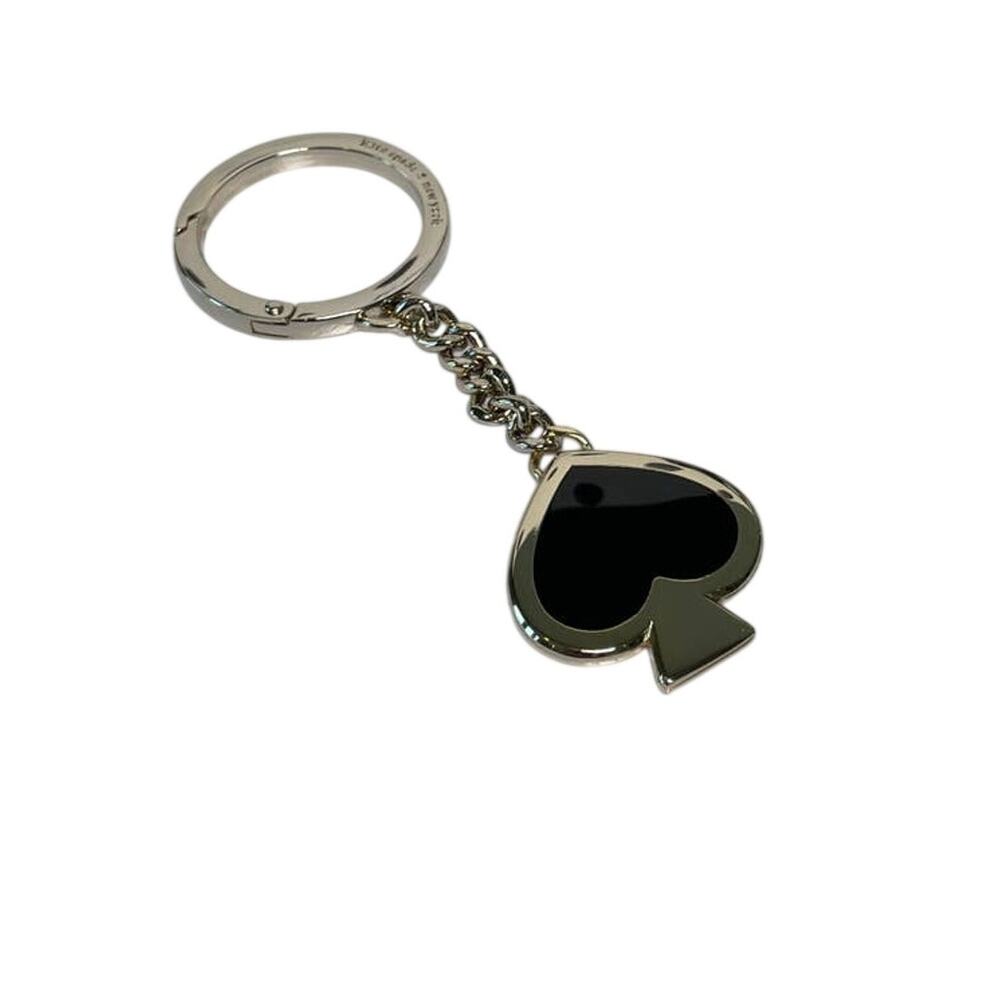 Kate Spade Spade shape Keyfob bag charm white/ black Gold tone - Picture 3 of 9